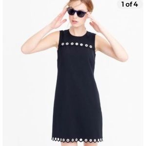 J Crew Petite Scalloped Shift Dress with Grommets Navy 12 Petite